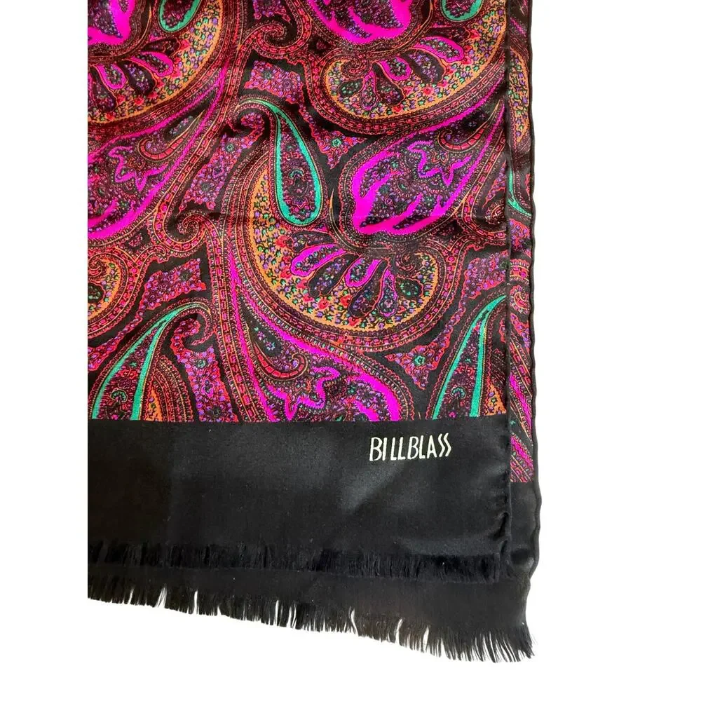 Vintage Bill Blass Silk Rectangular Scarf Stunning Jewel Tone Paisley Print